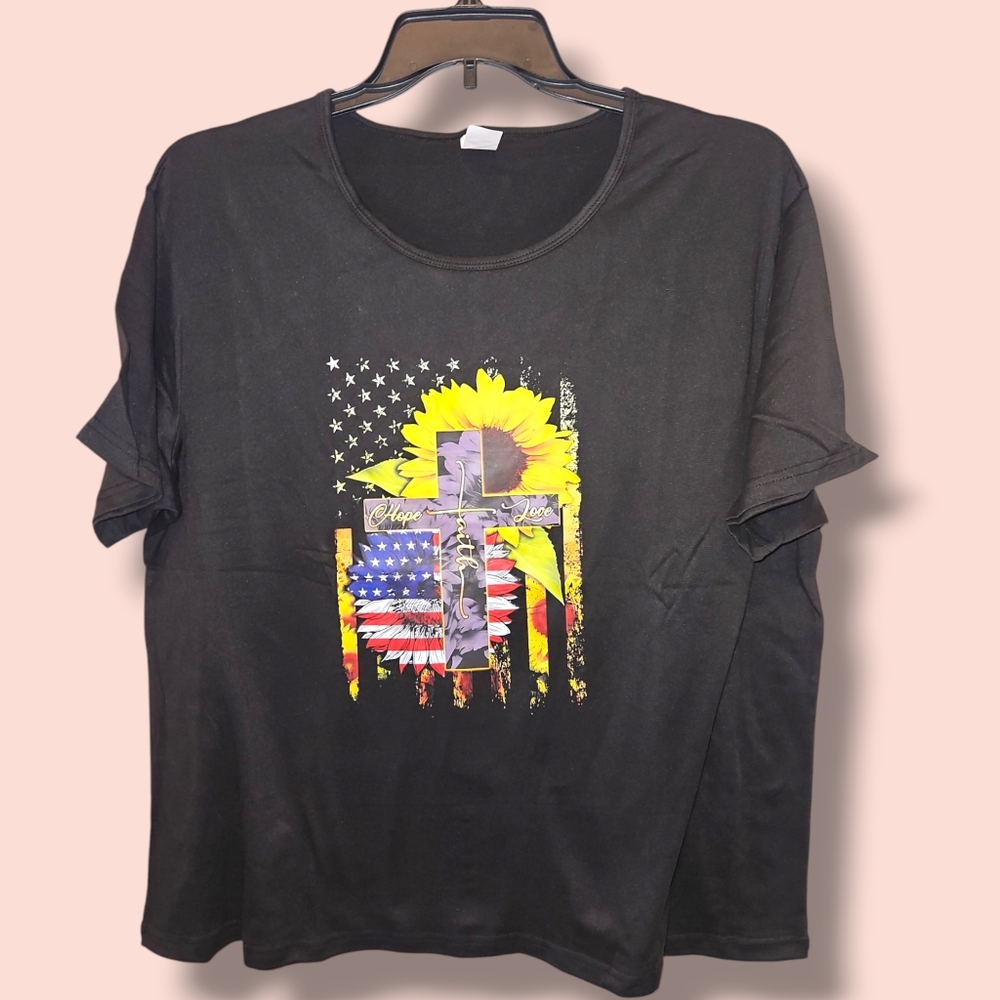 Hope Faith Love Cross, Flag, And Sunflower Shirt. New with tags.